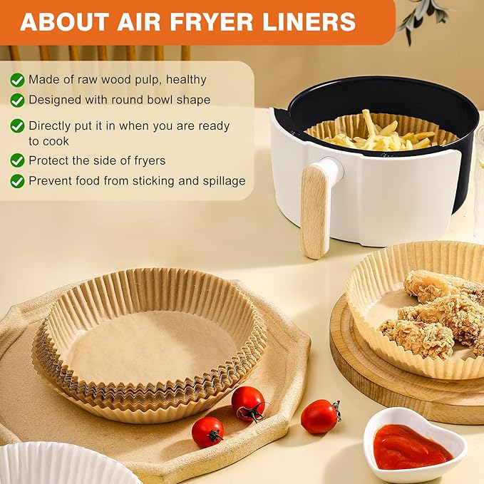 250 Pcs Air Fryer Liners Disposable, 6.5" Round Unbleached Parchment Paper Sheets for Airfryer Basket, Non-Stick & Leakproof Baking Liners for Oven Pan