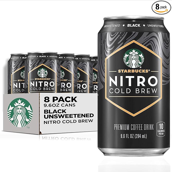 Starbucks - RTD Coffee Nitro Cold Brew, Black Unsweetened, 9.6 fl oz Cans (8 Pack), Iced Coffee, Cold Brew Coffee, Coffee Drink