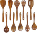 FJNATINH 10 PCS Wooden Spoons for Cooking - Teak Wooden Kitchen Utensil Set - Cooking Mixing Baking - Non-stick Healthy Kitchen Cookware Gifts for Women Housewarming Gifts