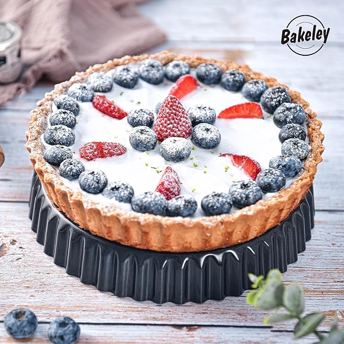 8-Inch Non-Stick Round Tart Pan with Removable Loose Bottom, Quiche Pan for Oven Baking (Black)