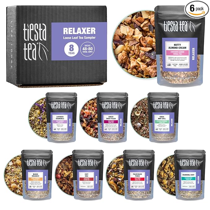 Tiesta Tea - 8 Herbal & Rooibos Sampler Dry Flight Set, Loose Leaf, No Caffeine, Makes Hot and Iced, Assorted Tea Sets with Herbal, Chai, Fruit Blends & More, 8 Resealable Sample Pouches