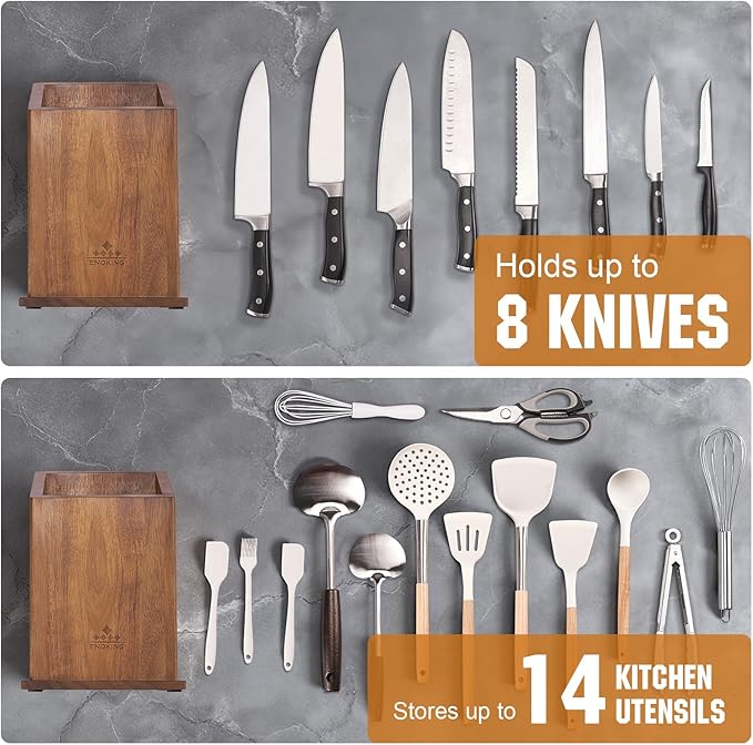 Magnetic Knife Holder without Knives, Acacia Wood Kitchen Utensil Holder with Strong Magnet, Universal Knife Block for Knives, Scissors & Utensils