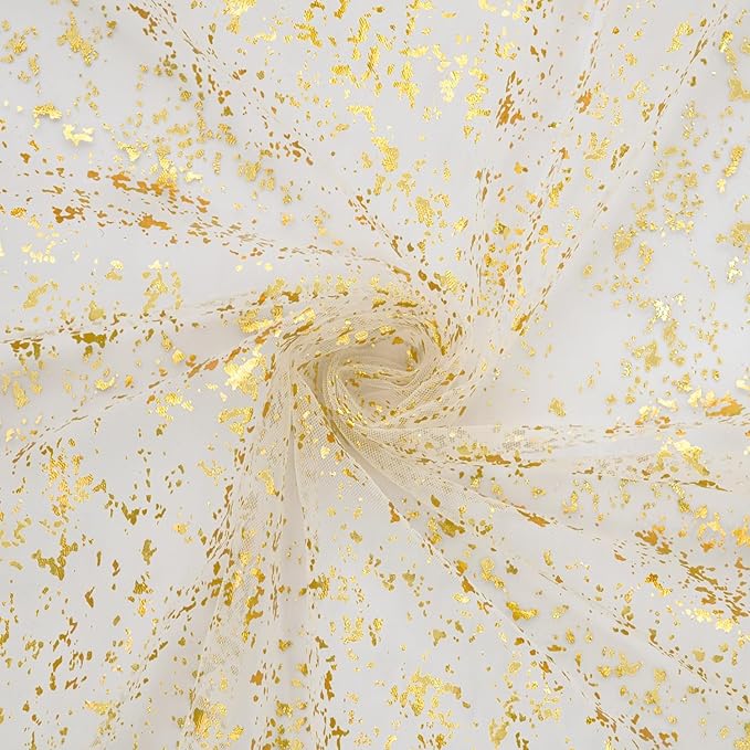 Artoid Mode Beige Gold Gauze Table Runner 120 Inch 10FT, Glitter Metallic Foil Sheer Dining Wedding Anniversary Holiday Birthday Table Decor for Home Party