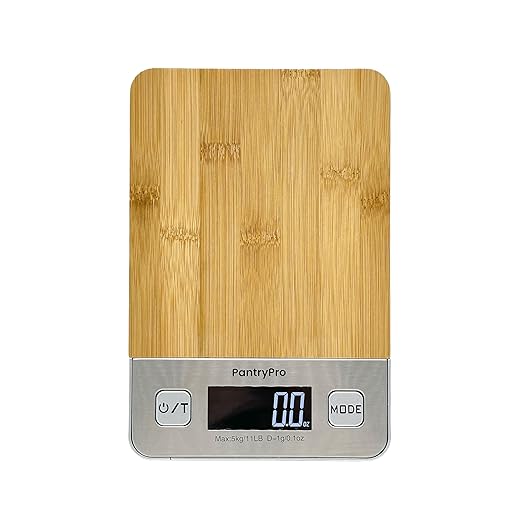 Bamboo Platform Digital Kitchen Scale - for Food Coffee Lab - LCD Display gram Ounces lb:oz - 11 LB/5 KG Capacity - Battery Included - Natural by The Display Guys