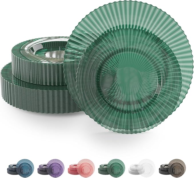 Exquisite 40 Piece Plastic Disposable Plates Set For 20 Guests I 20 X 9 Inch & 20 X 11 Inch Disposable Plastic Plates | Color: Green| Great for Weddings Parties And Formal Occasions