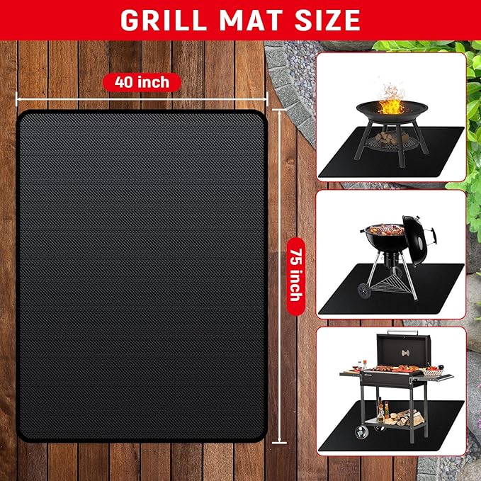 75 x 40 inch Under Grill Mats for Outdoor Grill, Double-Sided Fireproof, Oil and Waterproof Protective Mat for Grass and Deck, Outerdoor BBQ Fire Pit Fireplace Mat