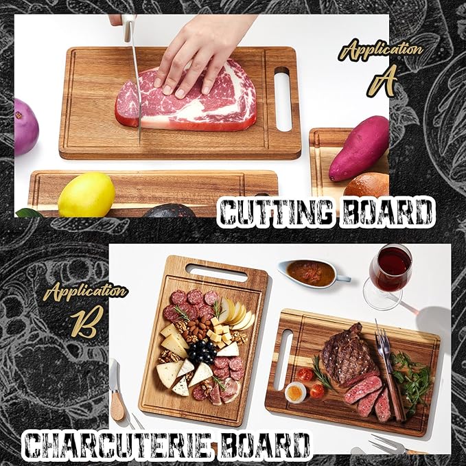 Nuenen 10 Pcs Bulk Wood Cutting Board with Handle 12 x 7.8 Inch Acacia Wooden Kitchen Serving Chopping Boards for Pizza, Bread, Charcuterie, Fruit, Vegetables(Acacia)