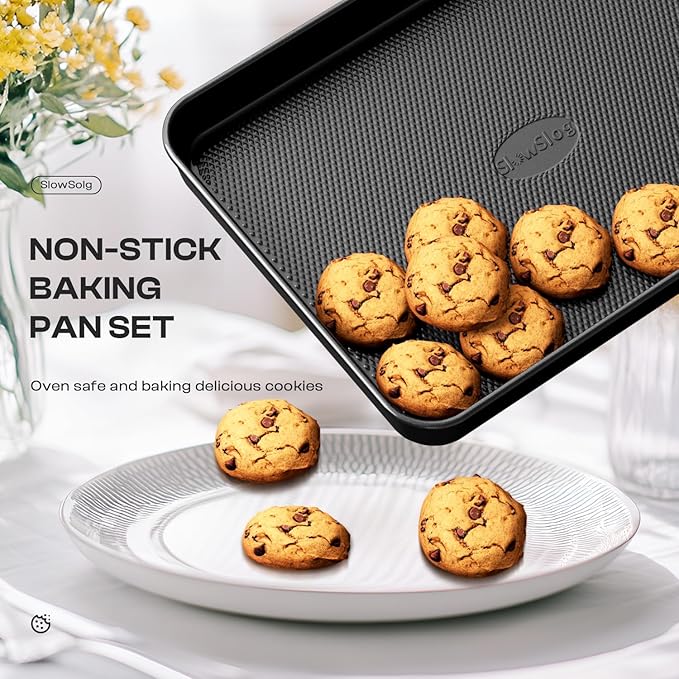 Nonstick Baking Pans Set, 8-Piece Stackable Bakeware Sets, Non-Toxic Oven Pan Set, Includes Baking Sheet, Cake Pan, Muffin Pan, Loaf Pan, Square Pan, Cookie Sheet & Roasting Pan, Black