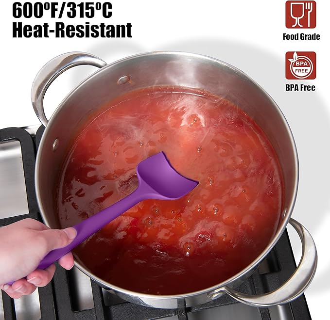 4-Piece Silicone Spatula Scrapers: Doosu 600°F Heat Resistant Food Grade Kitchen BPA Free Rubber Baking Cooking Tool Nonstick Utensil Set for Mixing, Scraping, Folding, Stirring, Serving (Multi-5)