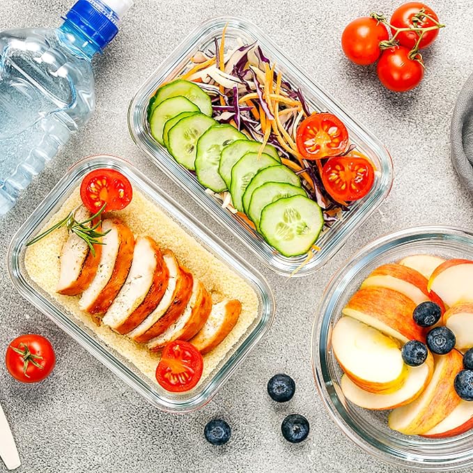 VERONES 10Pack Glass Meal Prep Containers, Airtight Glass Lunch Containers,Stackable Food Storage Containers Set with Lids,Exclusive of BPA, for Microwave,Oven, Freezer&Dishwasher Friendly,Pink