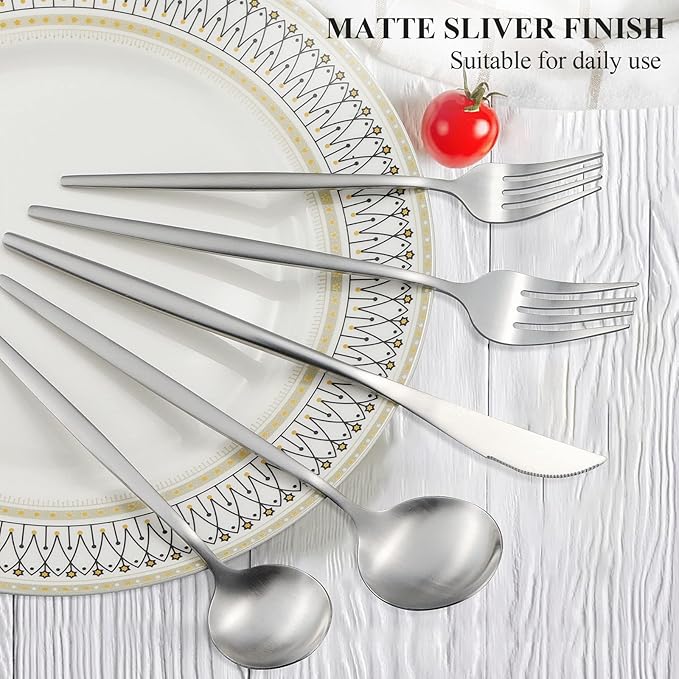 Silverware Set for 12, 60 Piece Flatware Set, Cutlery Tableware set Include Spoons And Forks Set, Stainless Steel Utensil Set, Matte polished Finish, Dishwasher Safe