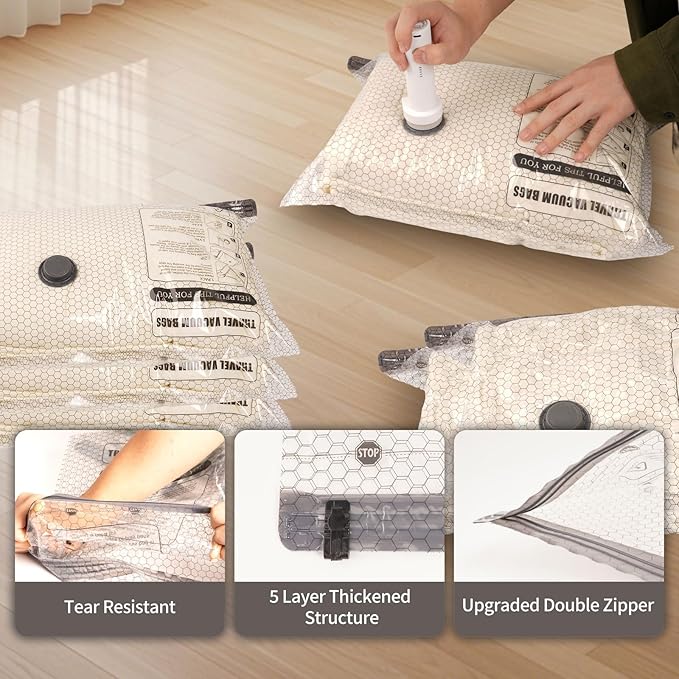 12 Pack Vacuum Storage Bags for Travel with Electric Pump - (3J+3L+3M+3S) Vacuum Seal Bags for Clothing Travel, Space Saver Compression Packing Bags for Luggage, Clothes, Bedding