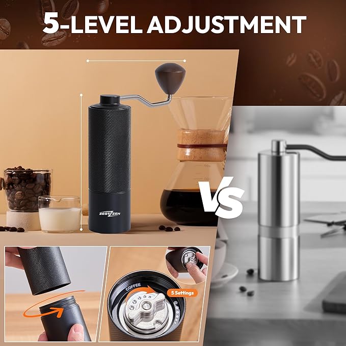 Manual Coffee Grinder – Portable Conical Burr Hand Grinder with Adjustable Settings & Double Bearings – Stainless Steel Coffee Mill for Espresso, French Press, Travel & Camping Gift
