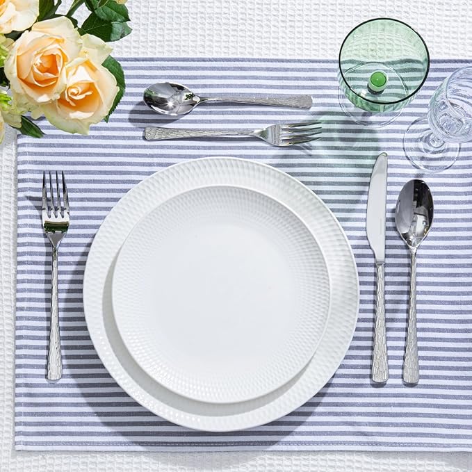 KINGSTONE Hammered Silverware Set, Flatware Set, 18/10 Stainless Steel Premium Cutlery with Unique Ripple Handles Design Mirror Polished - Dishwasher Safe (30-Piece)