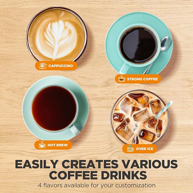 Single Serve Coffee Maker with Built-in Detachable Milk Frother, Iced and Hot Coffee Machine for K Cup & Grounds, 40oz Removable Water Reservoir, 6 Cup Sizes, Fits 7.3" Travel Mug, Red