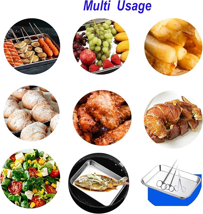 Small Cookie Baking Sheet Pans Stainless Steel 304 Little Tiny Serving Tray 10.4 x8.1 x1.1Inch (Diagonal 12.3) Reheat Food Small Items No Rust Dishwasher Safe for 2 Person 6 Pack