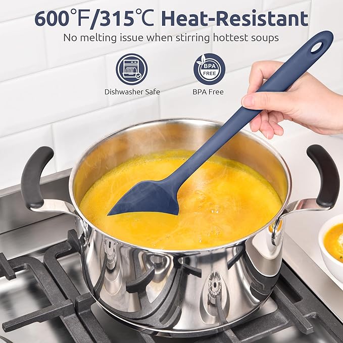 U-Taste Extra-Long 600ºF Heat Resistant Spatula Spoon: 14" Silicone Spoonula Cooking Utensils for Kitchen Use, Non-Stick Scoop Scraper with Soft Edge & Firm Core for Mixing, Serving (Midnight Blue)