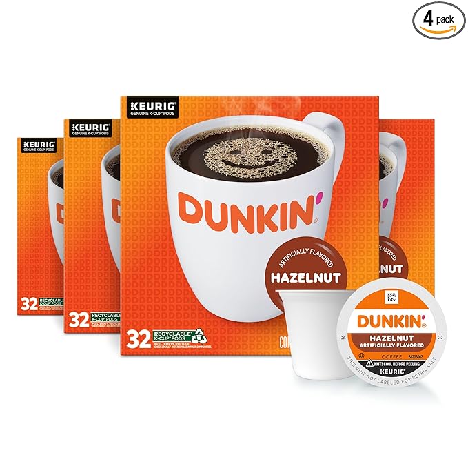 Dunkin' Hazelnut Flavored Coffee, 128 Keurig K-Cup Pods