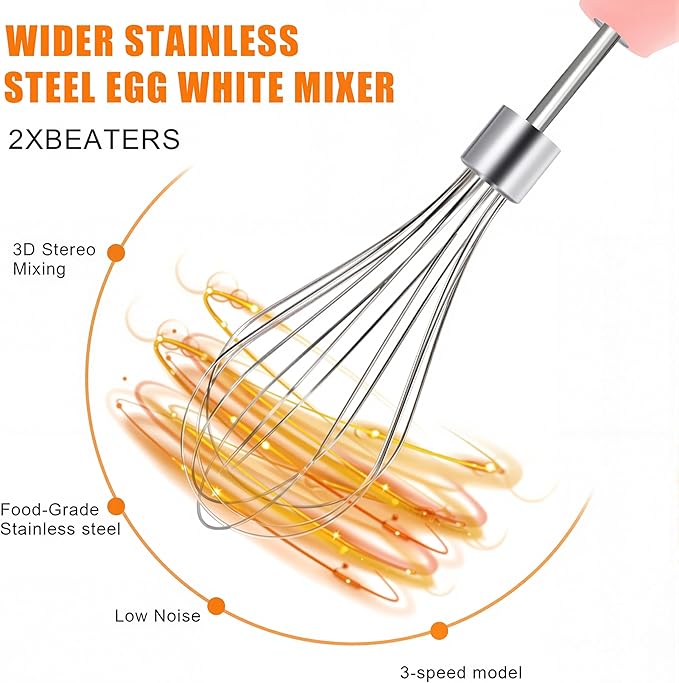 Electric Egg Beater Whisk, USB Charging Mixer, Three-Speed Adjustment, Suitable for Whisking Eggs, Cream, Sauce, Jam Supplements and More, Pink