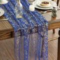 Artoid Mode 3PCS Blue Gold Gauze Table Runner 120 Inch 10FT, Glitter Metallic Foil Sheer Dining Wedding Anniversary Holiday Table Decor for Home Party