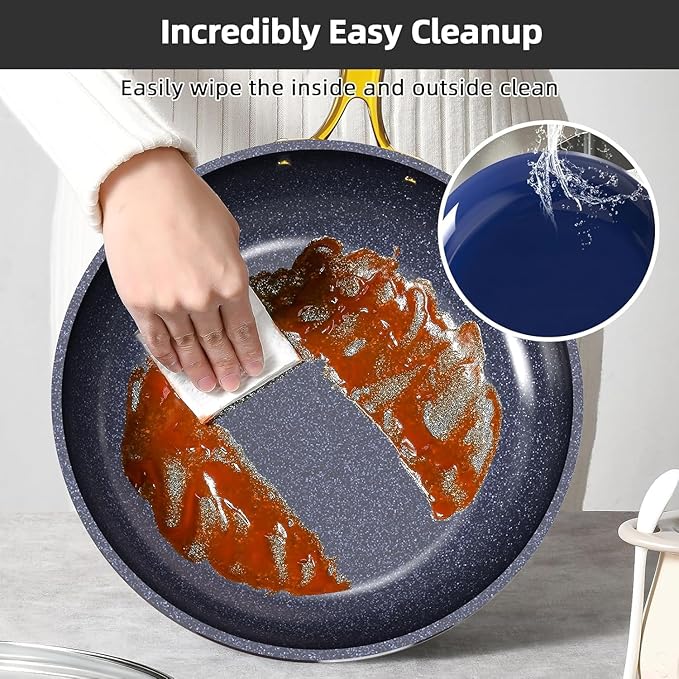 Nuwave Lux LE 13-Pc Cookware Set with Elegant Gold Handle, Diamond Infused Ceramic Non-Stick, PFAS Free, Premium Metal Lids, Ergonomic Stay-Cool Handles, Induction Ready & Compatible w/All Cooktops