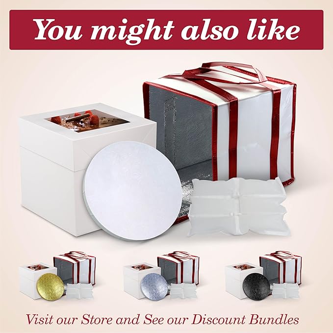 Cakebon Cake Boxes with Boards - 8 Inch Round Cake Drum White (1-pack) - Box With Window for Birthdays, Weddings and Parties