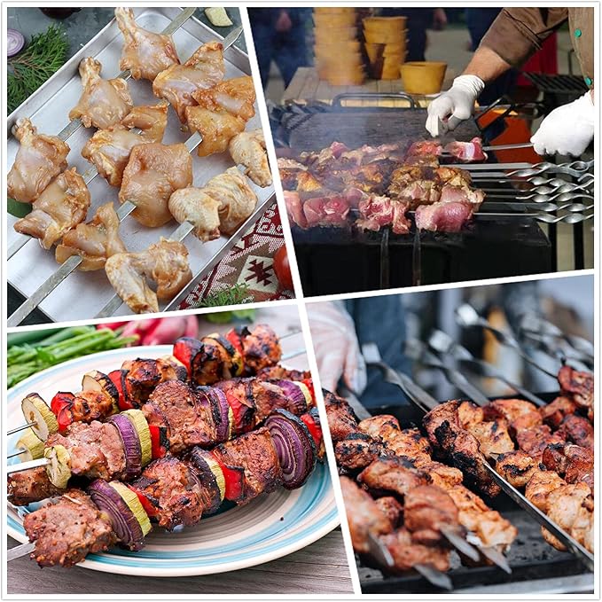 Large Metal Skewers For Grilling,Shish Kebab Skewer 23.6" Skewers For Kabobs Flat Barbecue Skewer Stainless Steel BBQ Grill Stick for Meat, Chicken, Shrimp, Fruit, Vegetables