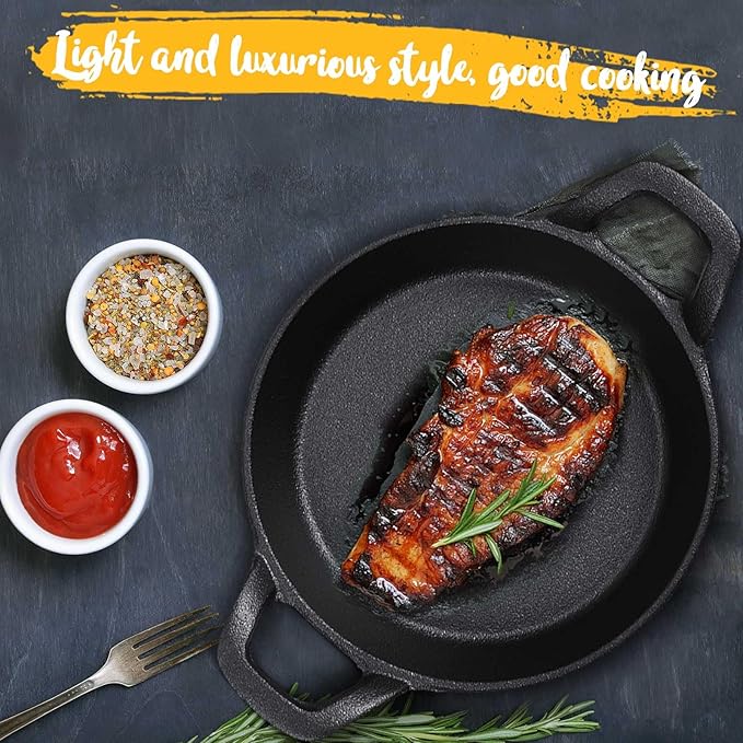 Mini Cast Iron Skillets 6.3 x 6.3 x 1.5 Inch Cast Iron Pan Small Ramekin Set Black Casserole Dish Cookware Oven Safe Mini Skillets for Kitchen Indoor Outdoor Picnic (2 Pack)
