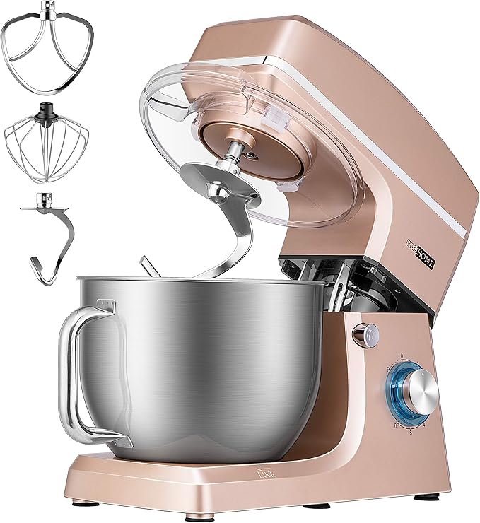 VIVOHOME 7.5 Quart Stand Mixer, 660W 6-Speed Tilt-Head Kitchen Electric Food Mixer with Beater, Dough Hook, Wire Whip, and Egg Separator, Champagne