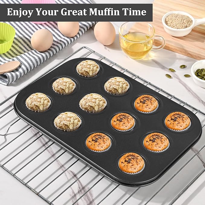 Mini Muffin Pan, Premium Small Cupcake Pans, Carbon Steel 12-Cup Muffin Tin, Versatile Non-Stick Bakeware