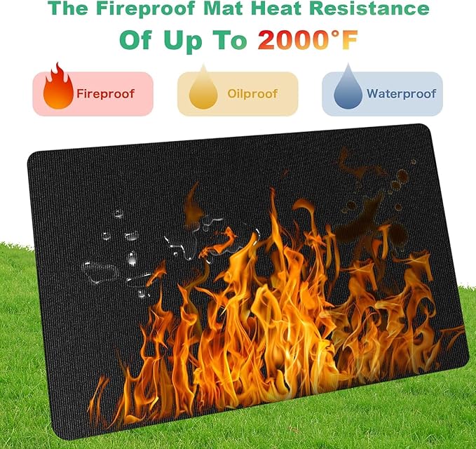 Large 90 x 52 inches Under Grill Mats for Outdoor Grill | Double-Sided Fireproof | Waterproof | Oil-Proof | Easy to Clean | Indoor Fireplace/Fire Pit Mat | Quality BBQ Mat for Deck Patio
