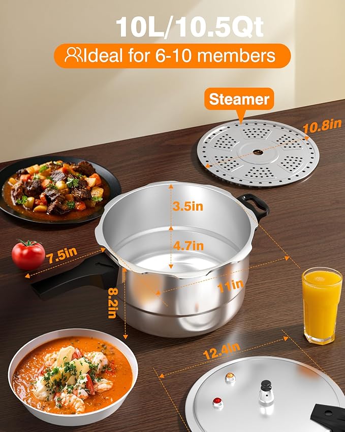 WantJoin 10Qt Aluminum Pressure Cooker w/Release Valve & Multiple Protective Devices,Pressure Canner Compatible with Gas & Induction Cooker,Canner Rack Included