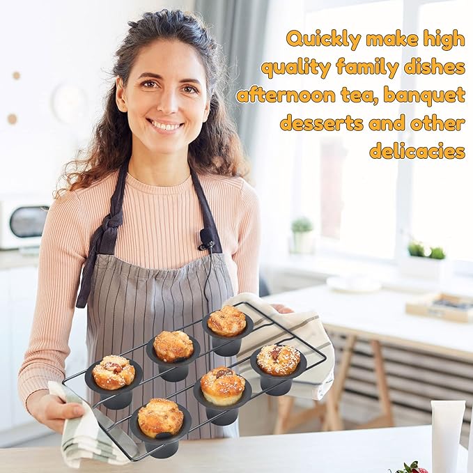 Shellwei 2 Pcs 12 Cups Nonstick Popover Pan Muffin Cupcake Pan Pudding Bakeware for Oven Baking, Frittatas, Muffins, Quiches, Pudding Cakes(Black,2 Pcs)
