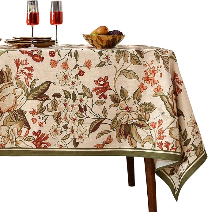 ISAENNE Designer Bohemian Square Table Cloth,Linen Colorful Floral Pattern Tablecloth,Fall Wrinkle Resistant Decorative Tablecloths for Dining Thanksgiving Kitchen Party,67"*67"-Grace A