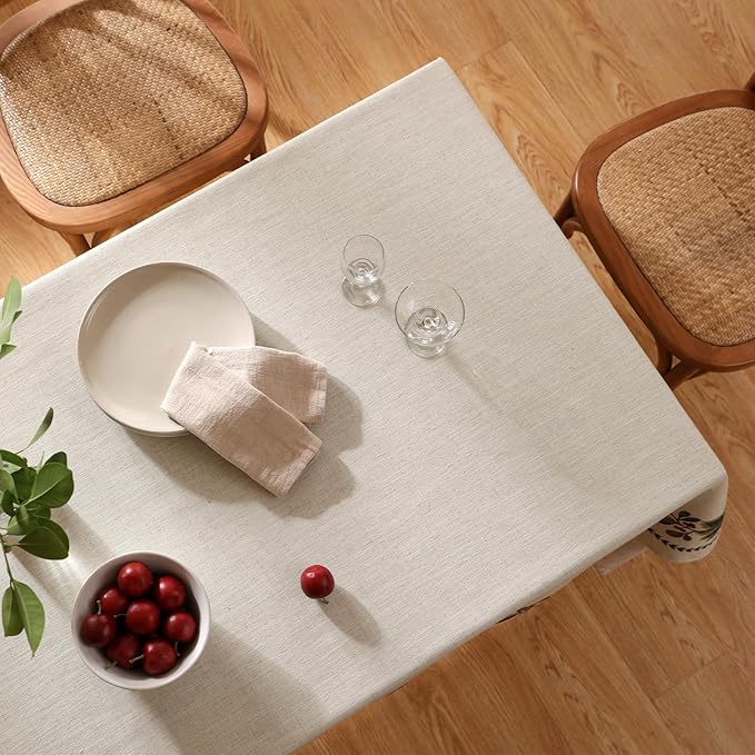 ISAENNE Designer Christmas Linen Rectangular Tablecloth,Light Beige Western Elegant Table Cloth,Wrinkle Resistant Decor Tablecloths for Dining Thanksgiving Kitchen Christmas,55"*87"-Carol G