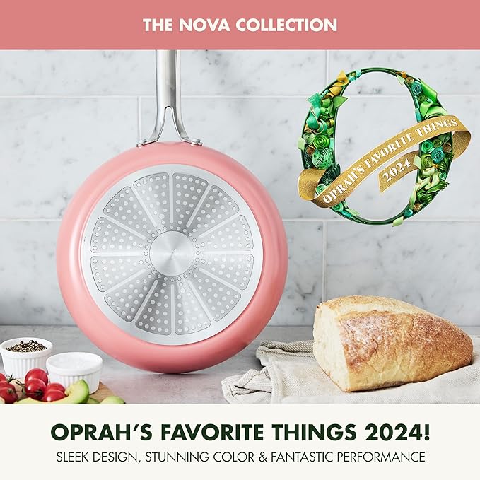 GreenPan Nova 8” & 10” 2 Piece Frying Pan Skillet Set, Oprah’s Favorite Things 2024, Induction Suitable PFAS-Free Nontoxic Ceramic Nonstick, Dishwasher & Oven Safe, Quick Even Heating, Coral