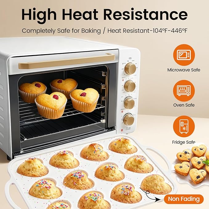 Premium Silicone Heart-Shaped Baking Mold with Metal Reinforced Frame – 2 Pack Non-Stick Cupcake & Muffin Pan for Baking Chocolate, Egg Bites & Brownies – BPA Free, Dishwasher & Oven Safe