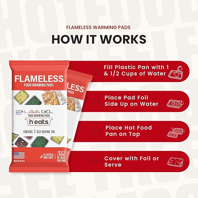 Flame-Free Catering Heat Pads & Buffet Kits – Sustainable Natural Mineral Food Warming Solution for Full & Half Pans (Party Kit/Pack of 8)