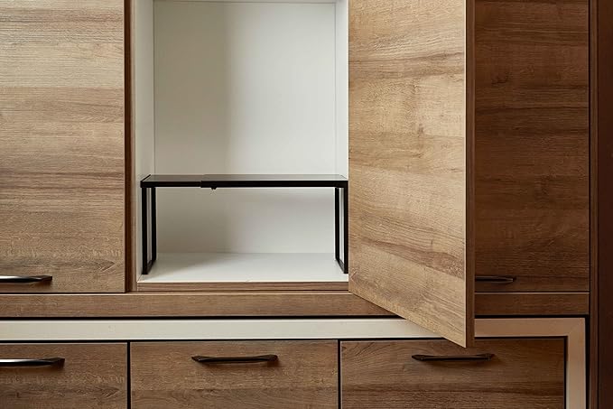 Nxconsu Cabinet Shelf Expandable Organizer Riser Rack for Kitchen Pantry Cupboard Under Sink Countertop Home Organization Extra Storage Space Saver Heavy Duty Metal Edgeless Design Black Large