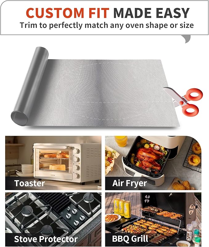 Oven Liners for Bottom of Oven - 2 Pack Large Heavy Duty Oven Mats, 17"x 25" Reusable Matt Liner for Electric, Gas, Toaster Ovens & Grills, BPA & PFOA Free, Kitchen Essentials, Silver