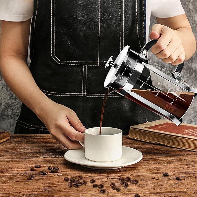 French Press Coffee Maker 304 Stainless Steel Coffee Press,with 4 Filters System, Heat Resistant Thickness Borosilicate French Press Glass, BPA-Free Brewed Tea Pot Coffee Plunger(Copper 12oz)