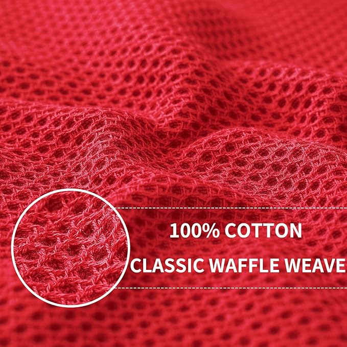 Homaxy 100% Cotton Waffle Weave Kitchen Dish Towels, Ultra Soft Absorbent Quick Drying Cleaning Towel, 13 x 28 Inches, 6-Pack, Red