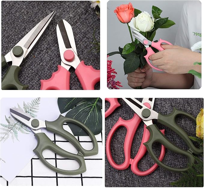 Leize Flower Scissors, Premium Thickened Stainless Steel Floral Shears, Strong Pruner for Flowers, Branches and Leaves (Blue Slender)