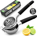 Zulay Lemon Squeezer Stainless Steel with Premium Heavy Duty Solid Metal Squeezer Bowl (Black Grip, Large)