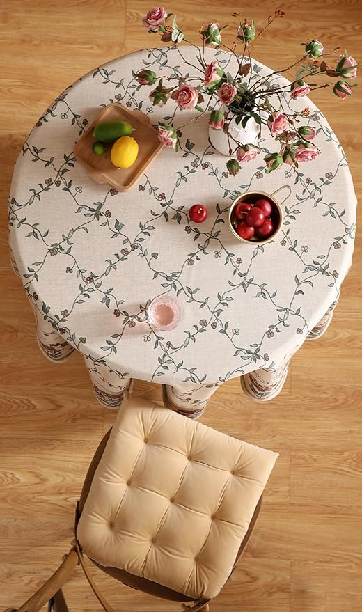 patdrea Designer Vintage Linen Round Table Cloth,Durable Breathable Floral Tablecloth,Dacorative Table Covers for Kitchen Dining Tea Party,Holiday,Christmas,Thanksgiving,Diameter 55"-Oliveirad
