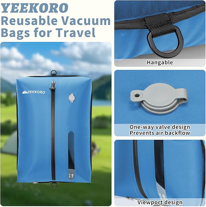 Vacuum Bag for Travel, Professional IPX8 Waterproof Reusable Vacuum Compression Bags for Travel Suitcases, Durable Space Saver Bag(2 Large,No Pump)