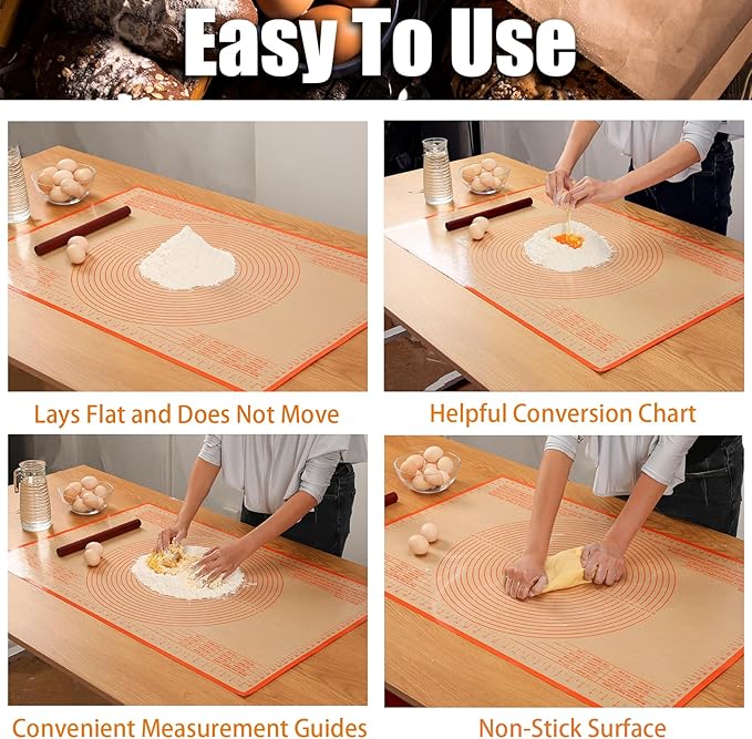 Pastry Mat 36x24 Inch Silicone Baking Mats Perfect for Dough, Pastry, Pie Crust, Fondant, Bread, Cookies, Pasta, Pizza, Kitchen Counter Mat