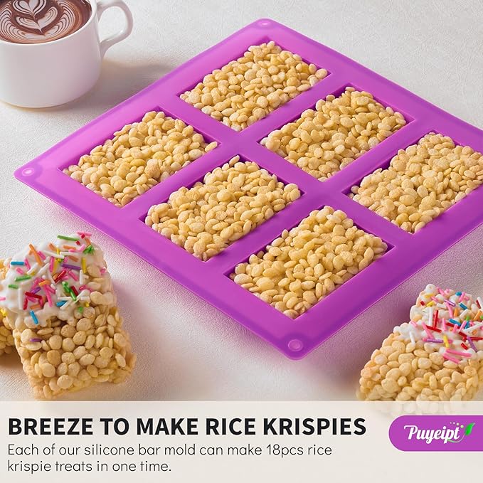 6-Cavity Rice Krispie Treat Molds, 3 Pcs Silicone Candy Bar Molds, Non-Stick Rectangle Chocolate Molds for Making Rice Crispy Snacks, Dubai Chocolate, Candy Bars, Brownies