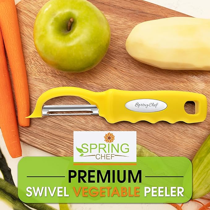 Spring Chef Premium Swivel Potato Peeler for Kitchen, Stainless Steel Fruit Peeler with Soft Grip Handle, Perfect for Vegetable, Apple, Carrot, Cucumber, Ginger - Dishwasher Safe - Yellow