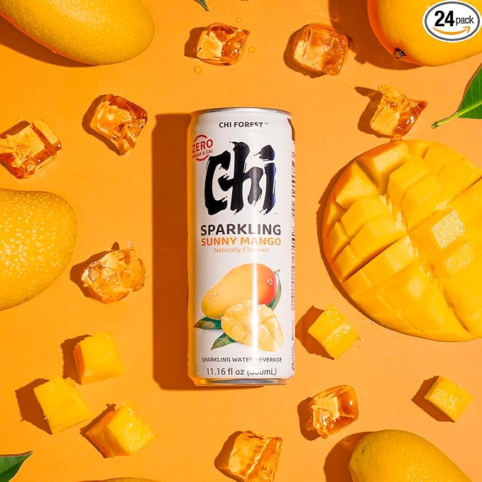 CHI FOREST Mango Sparkling Water Beverage, Zero Sugar Drinks, Zero Artificial Flavor, 11.16 fl oz Cans (Pack of 24)